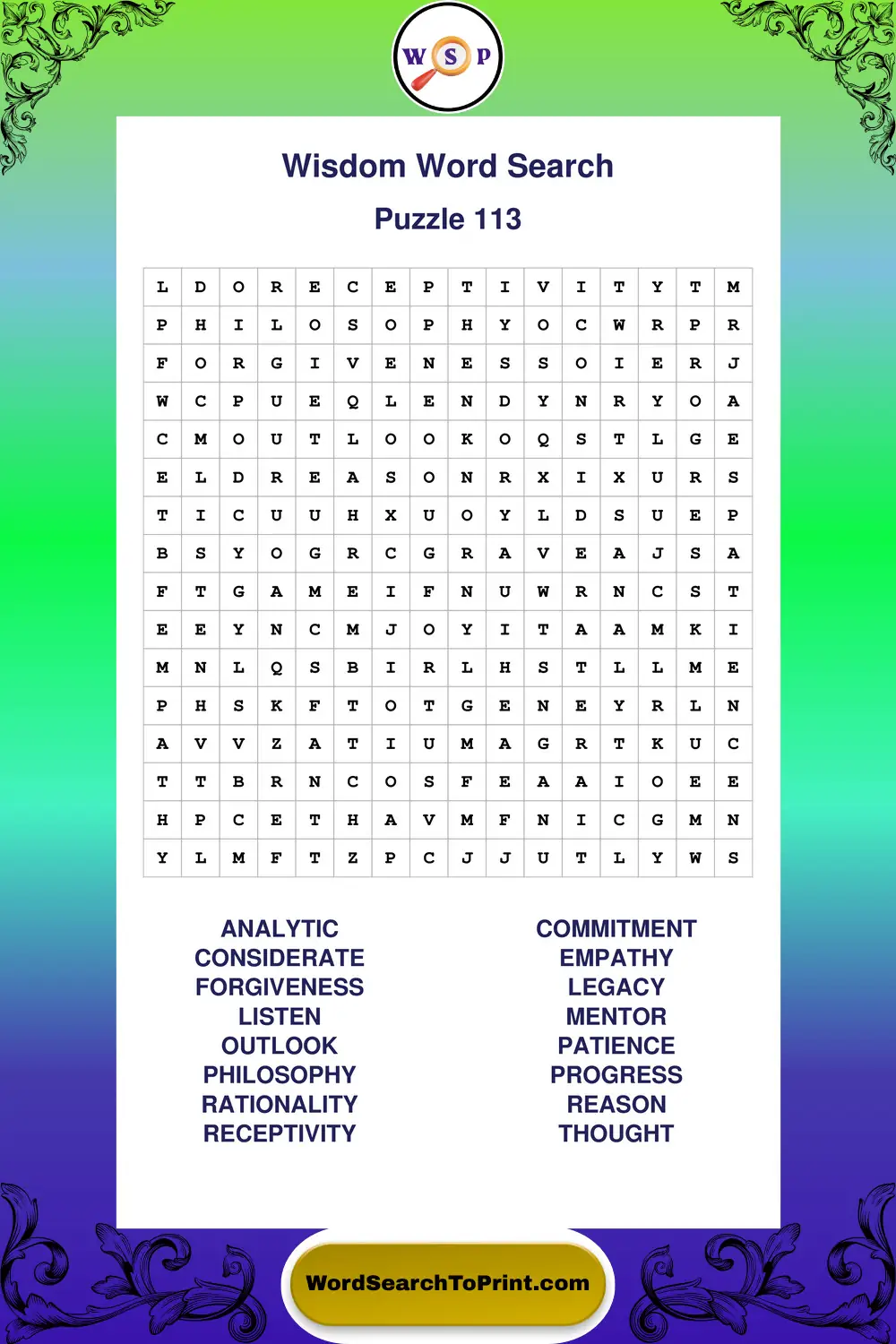 Wisdom Word Search Puzzle 113