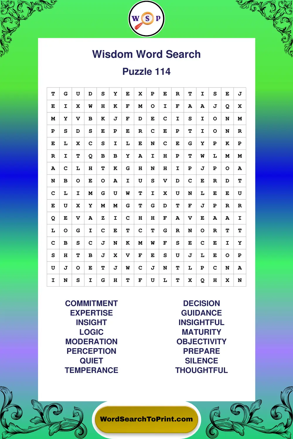 Wisdom Word Search Puzzle 114