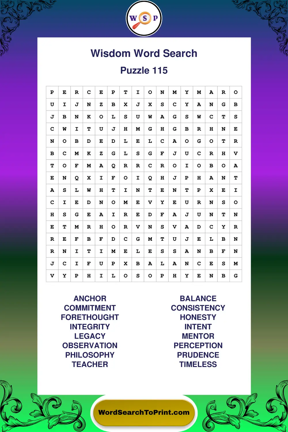 Wisdom Word Search Puzzle 115