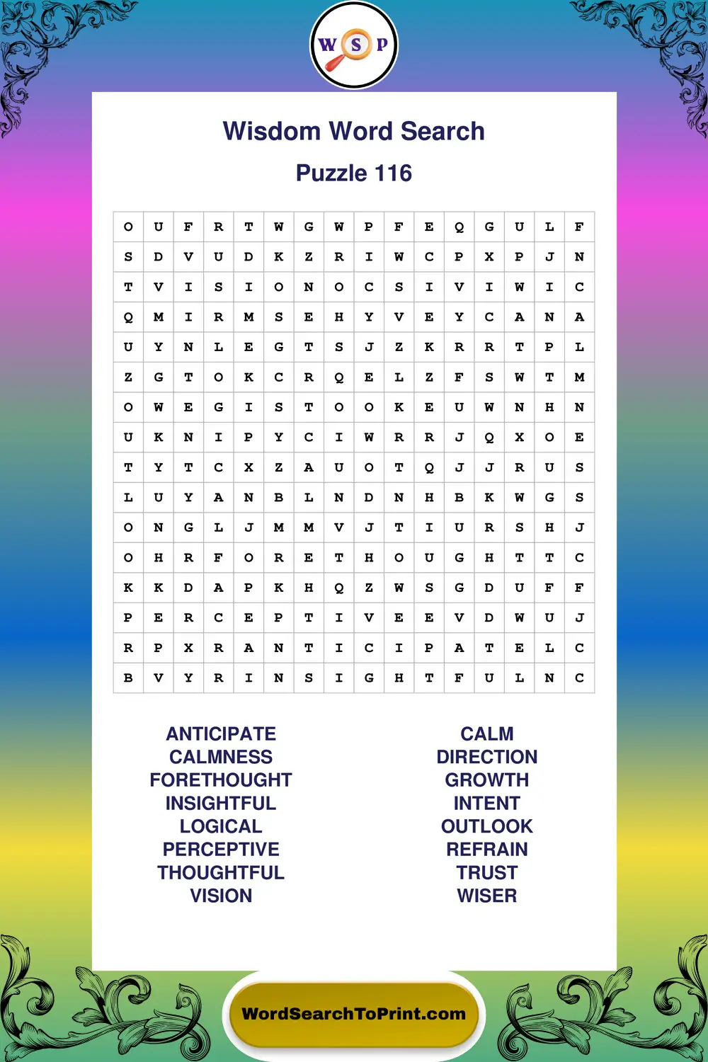 Wisdom Word Search Puzzle 116