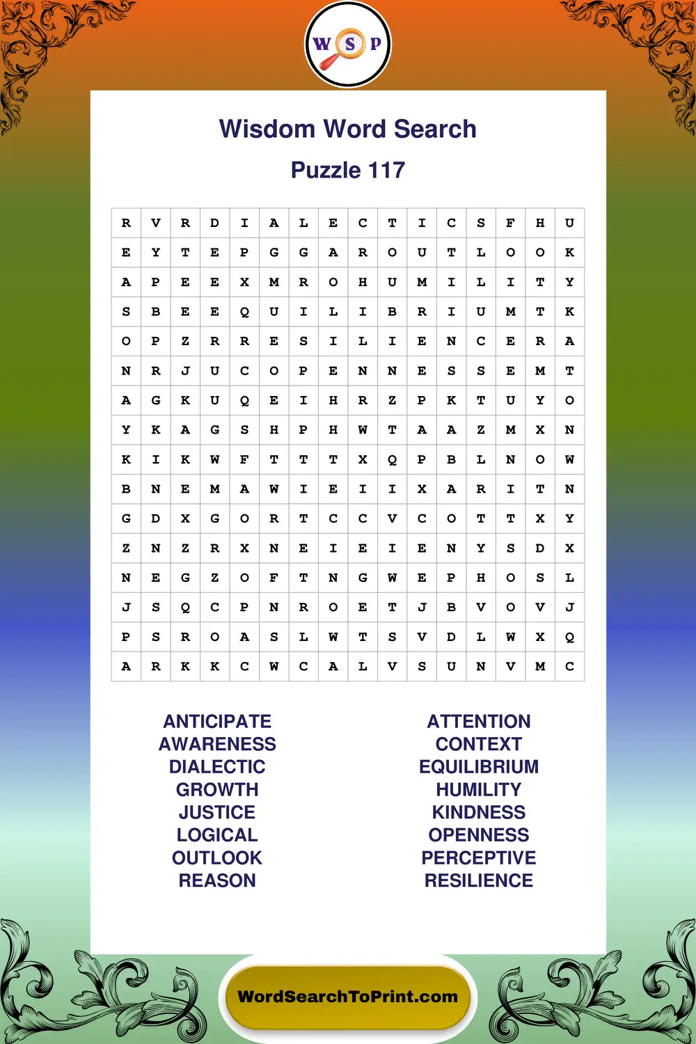 Wisdom Word Search Puzzle 117