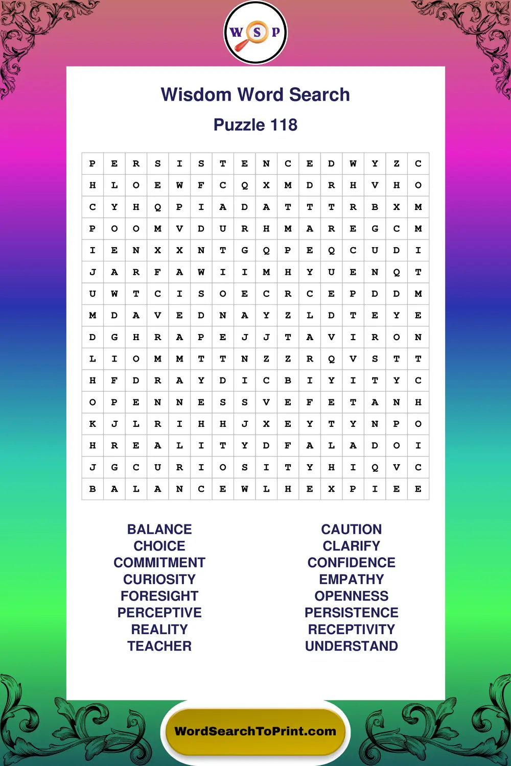 Wisdom Word Search Puzzle 118