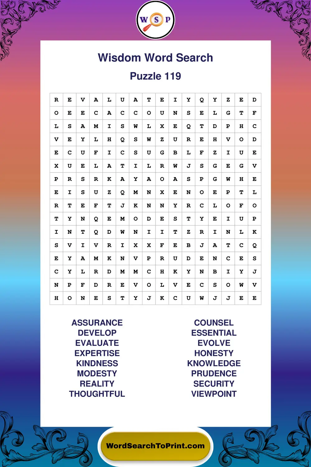 Wisdom Word Search Puzzle 119