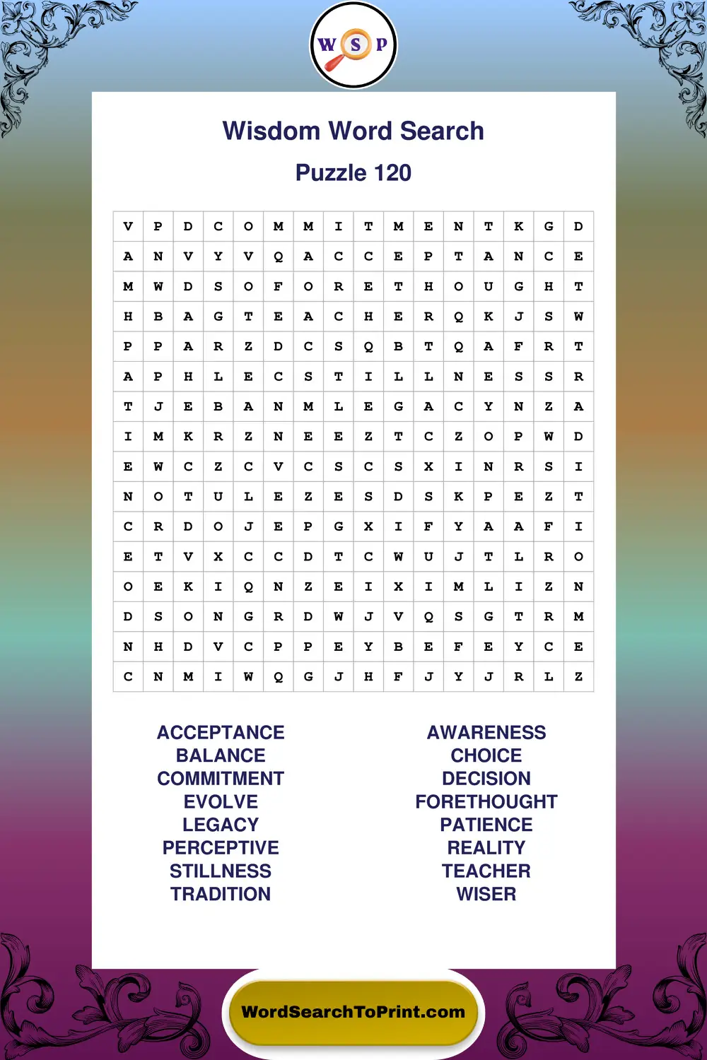 Wisdom Word Search Puzzle 120