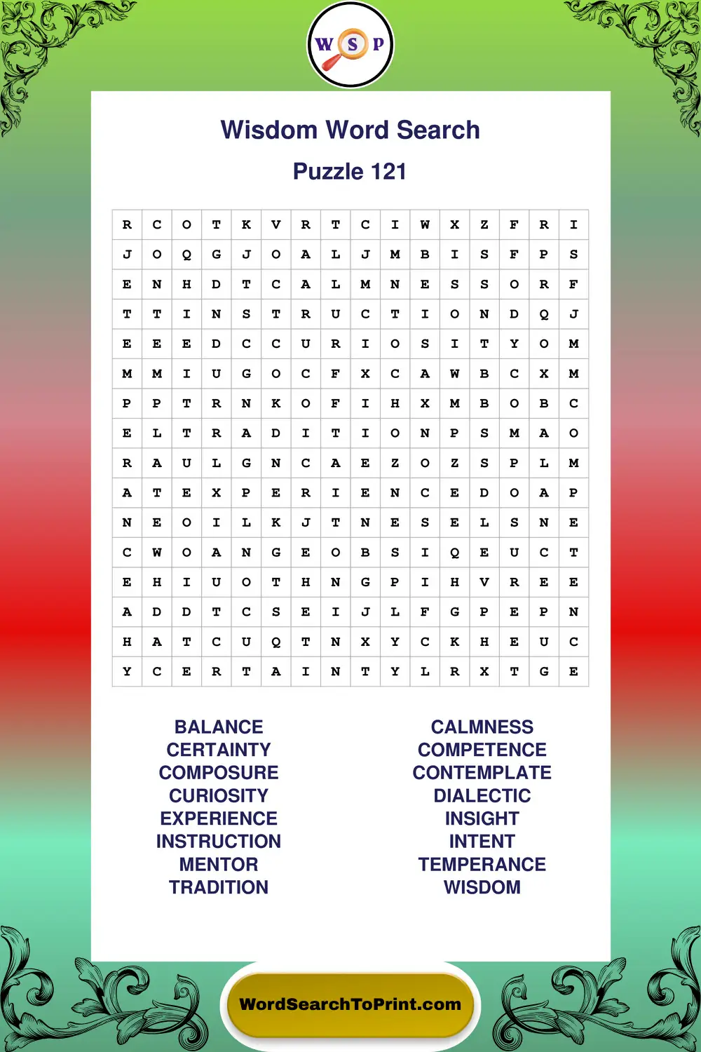 Wisdom Word Search Puzzle 121