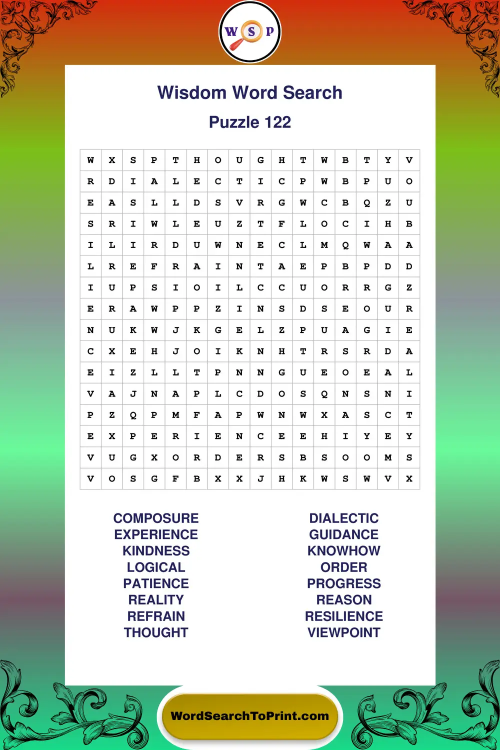 Wisdom Word Search Puzzle 122