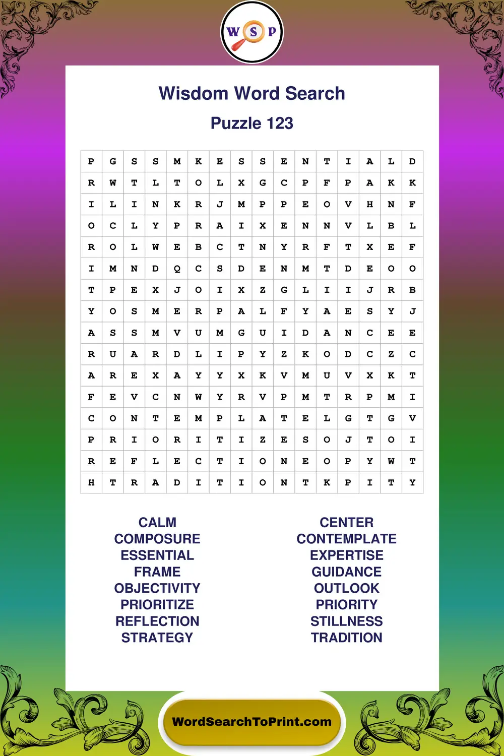 Wisdom Word Search Puzzle 123