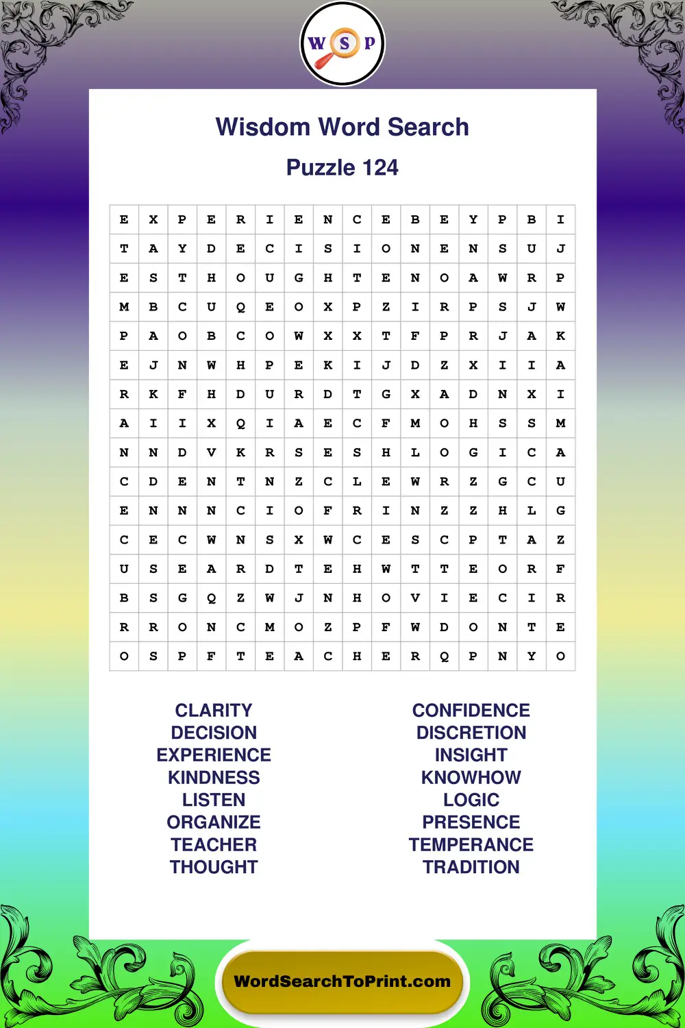 Wisdom Word Search Puzzle 124