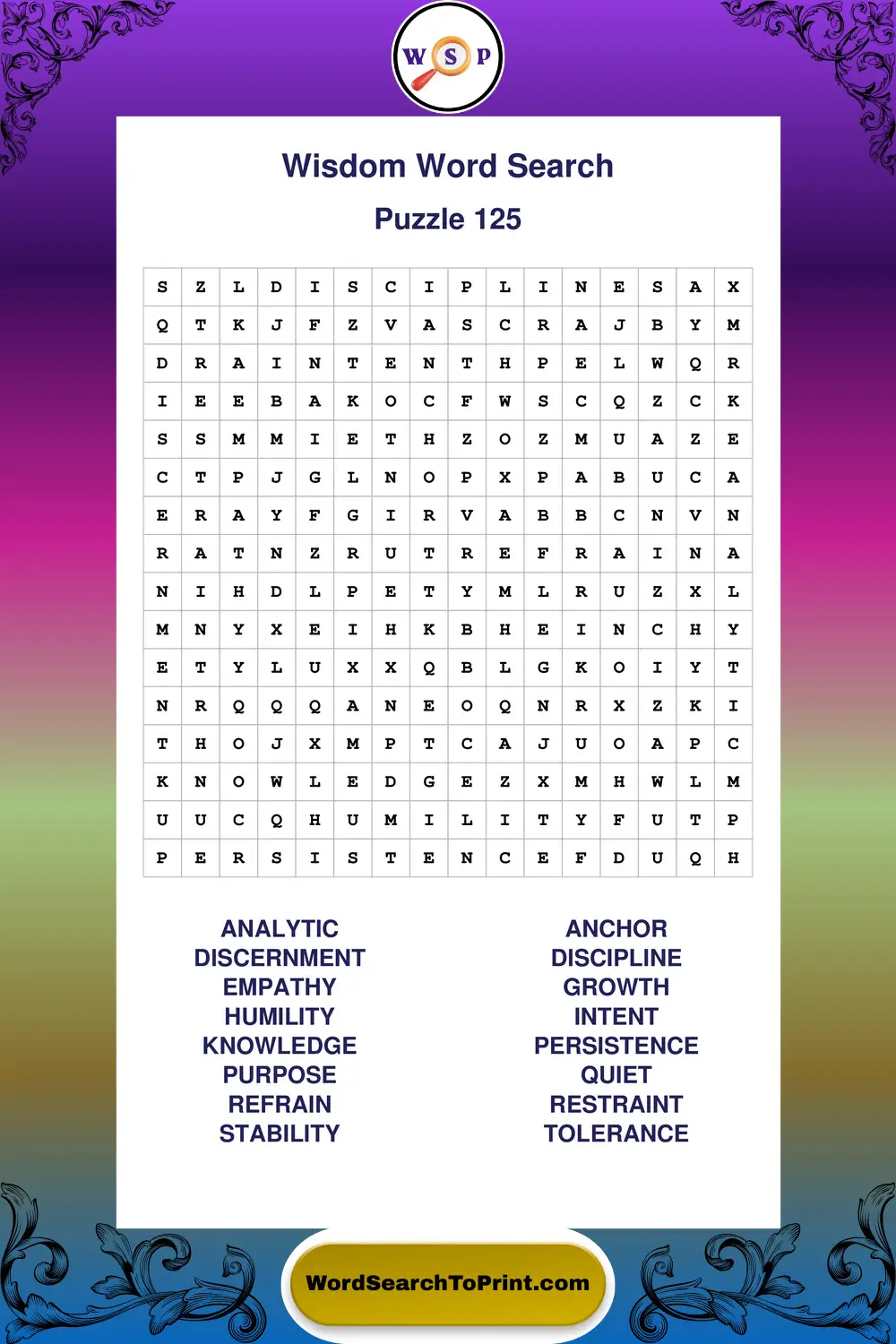 Wisdom Word Search Puzzle 125