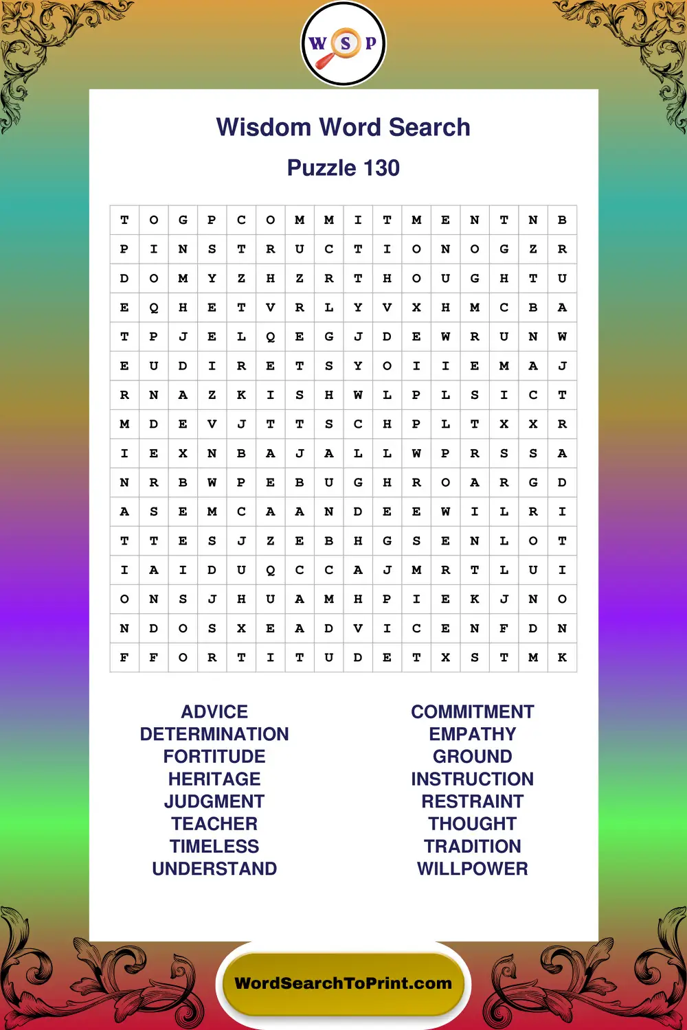 Wisdom Word Search Puzzle 130