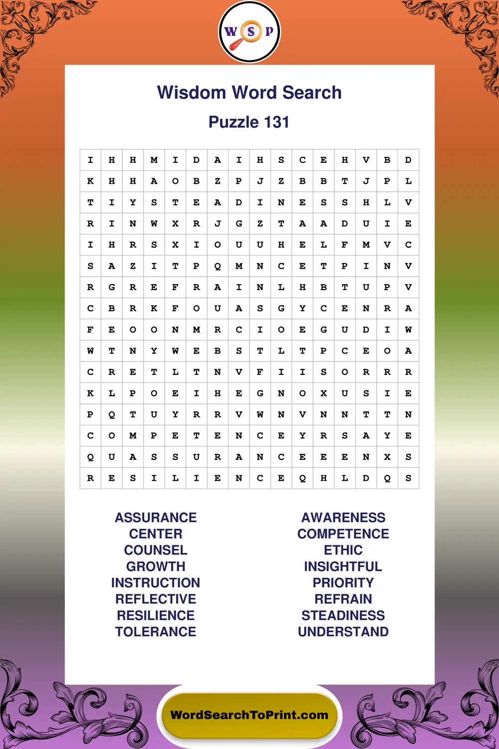 Wisdom Word Search Puzzle 131