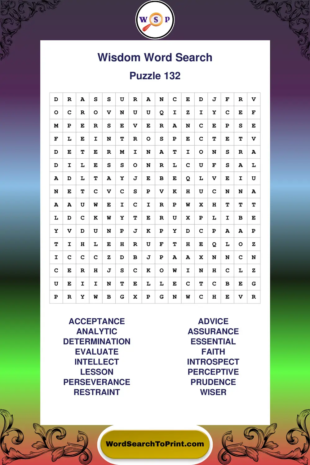 Wisdom Word Search Puzzle 132