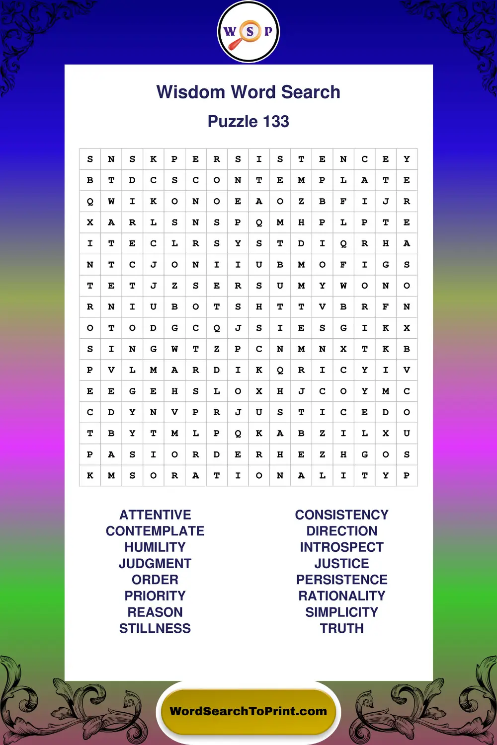 Wisdom Word Search Puzzle 133