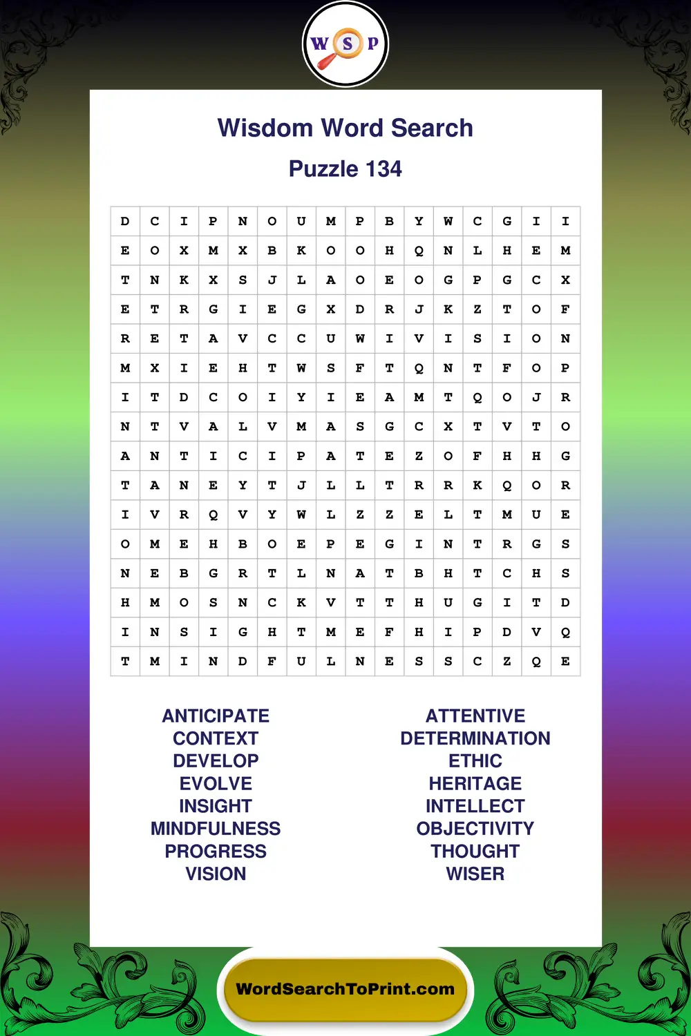 Wisdom Word Search Puzzle 134