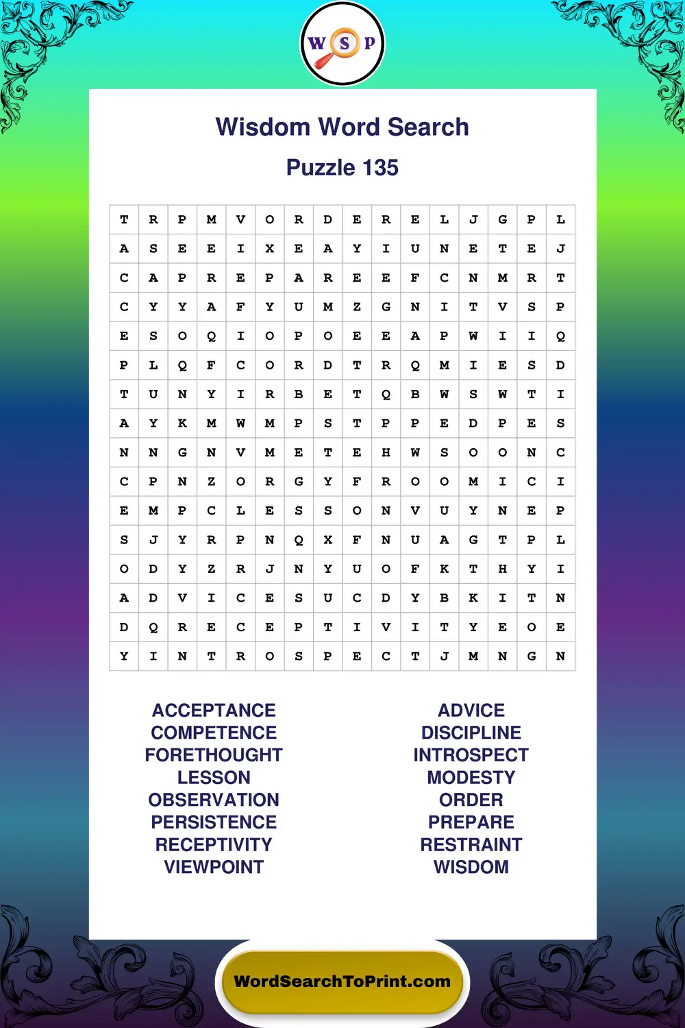 Wisdom Word Search Puzzle 135