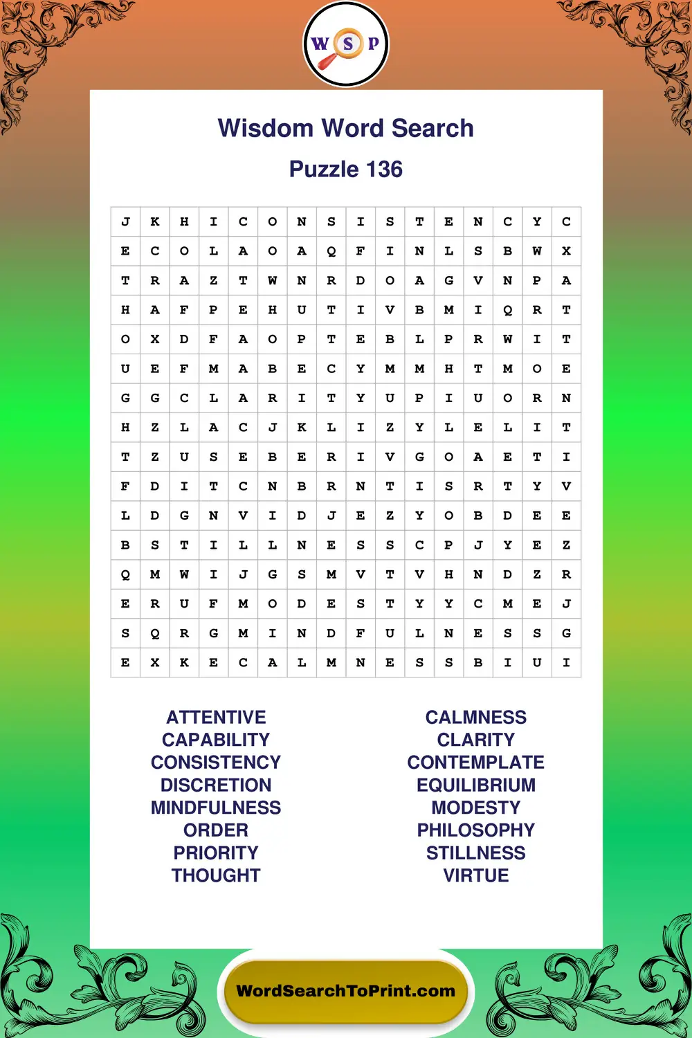 Wisdom Word Search Puzzle 136