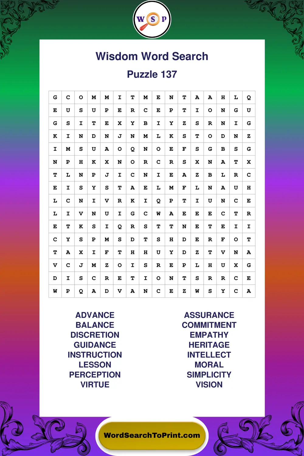 Wisdom Word Search Puzzle 137