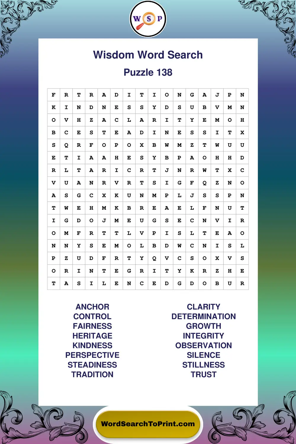 Wisdom Word Search Puzzle 138
