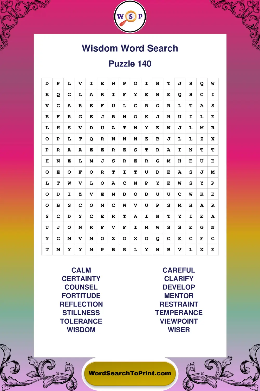 Wisdom Word Search Puzzle 140