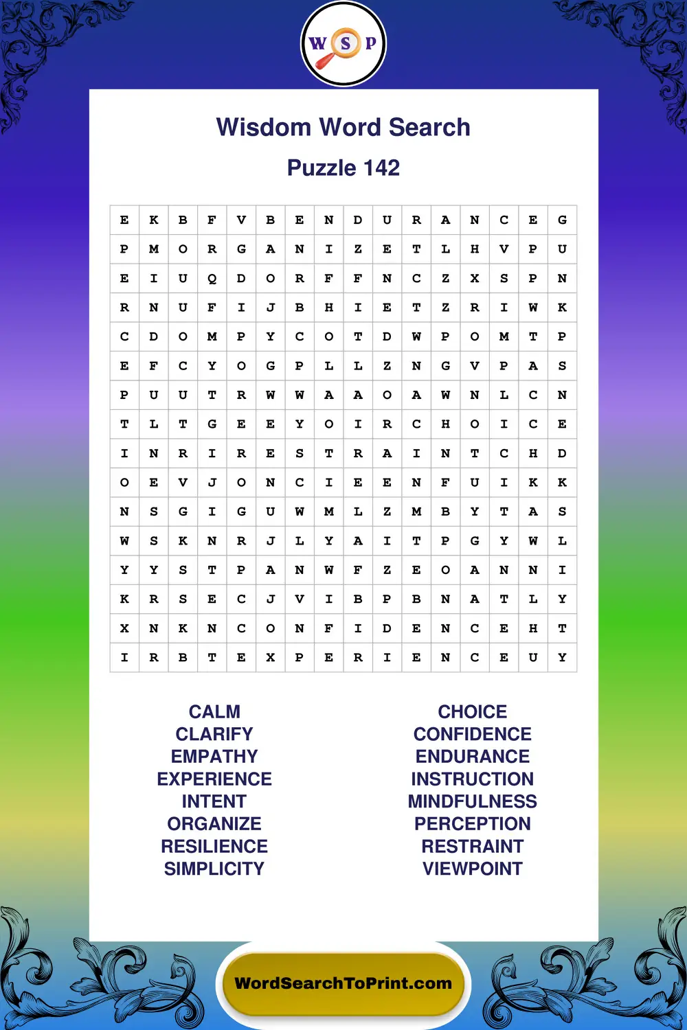 Wisdom Word Search Puzzle 142