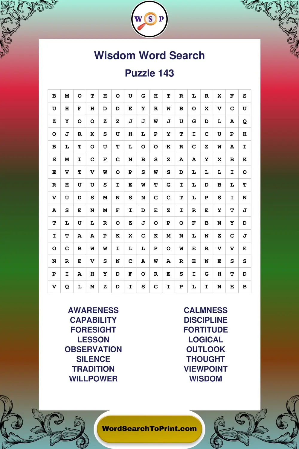 Wisdom Word Search Puzzle 143