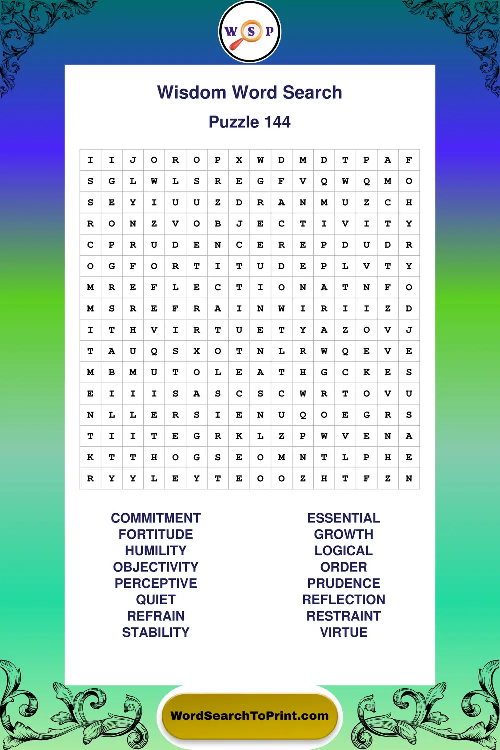 Wisdom Word Search Puzzle 144