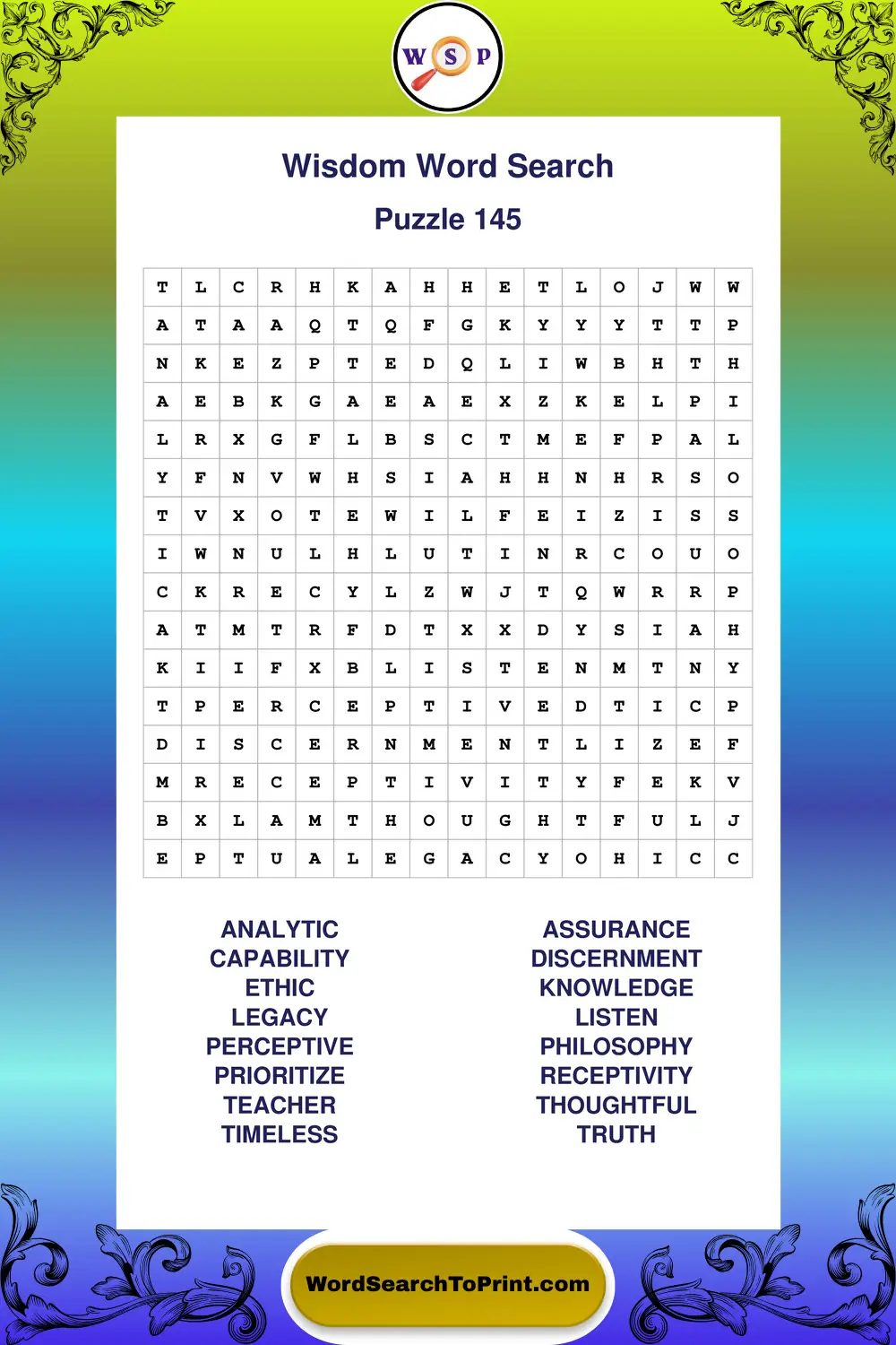 Wisdom Word Search Puzzle 145