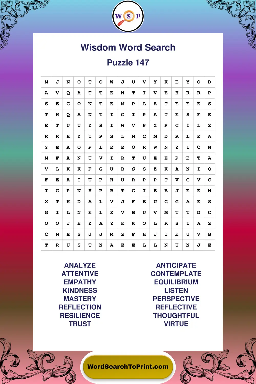 Wisdom Word Search Puzzle 147