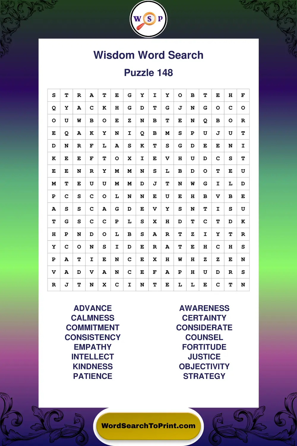 Wisdom Word Search Puzzle 148