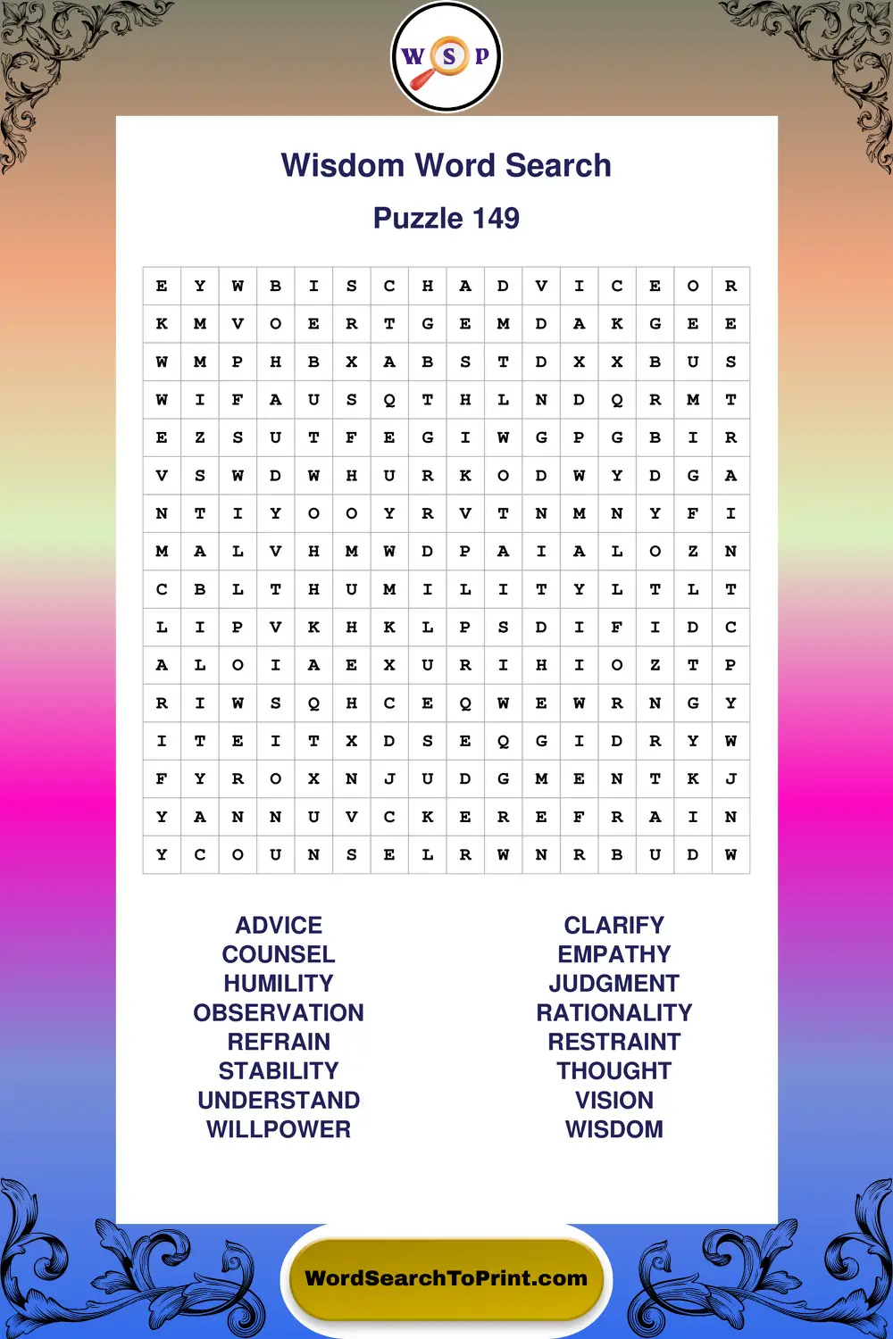 Wisdom Word Search Puzzle 149