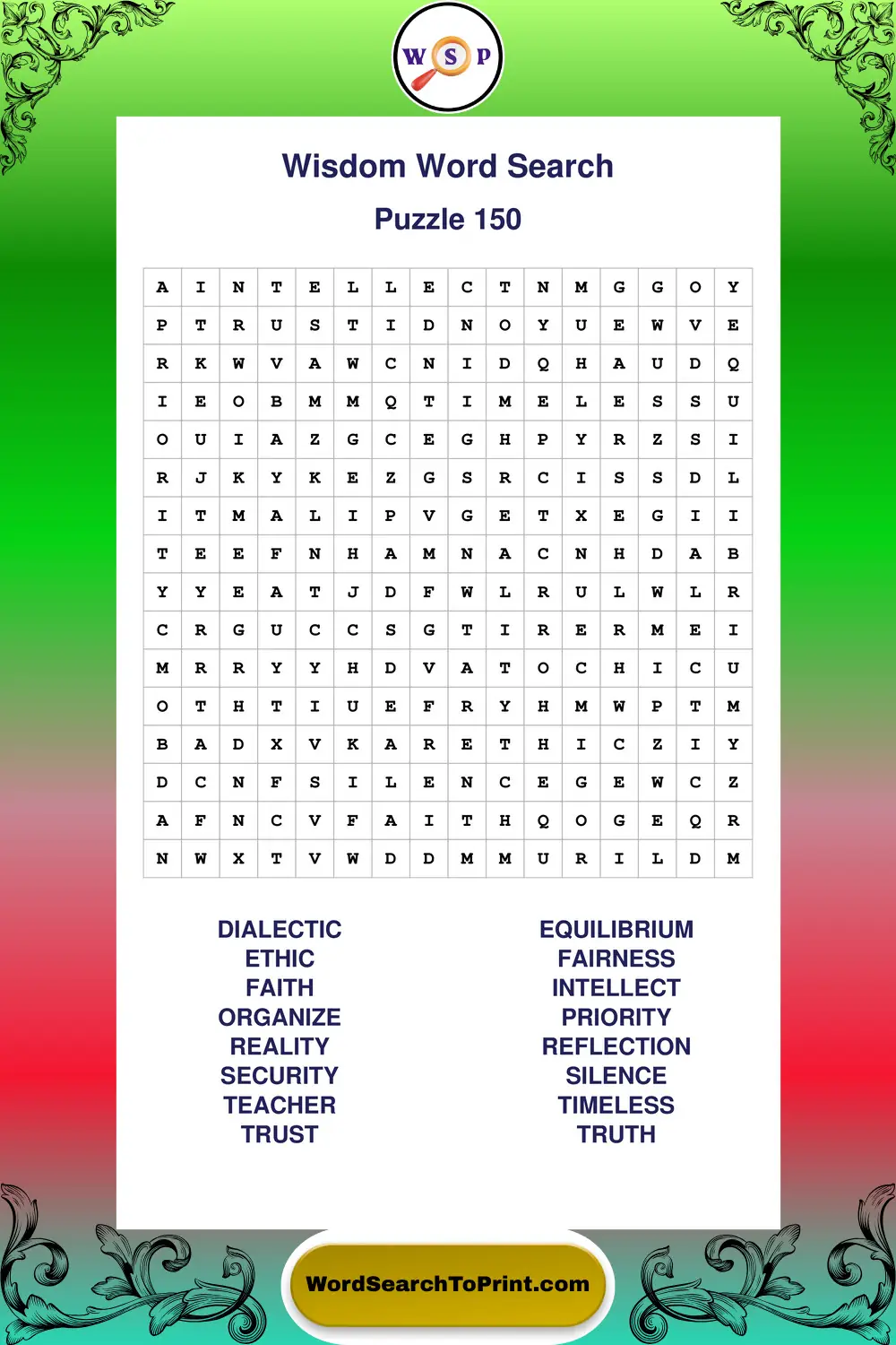 Wisdom Word Search Puzzle 150