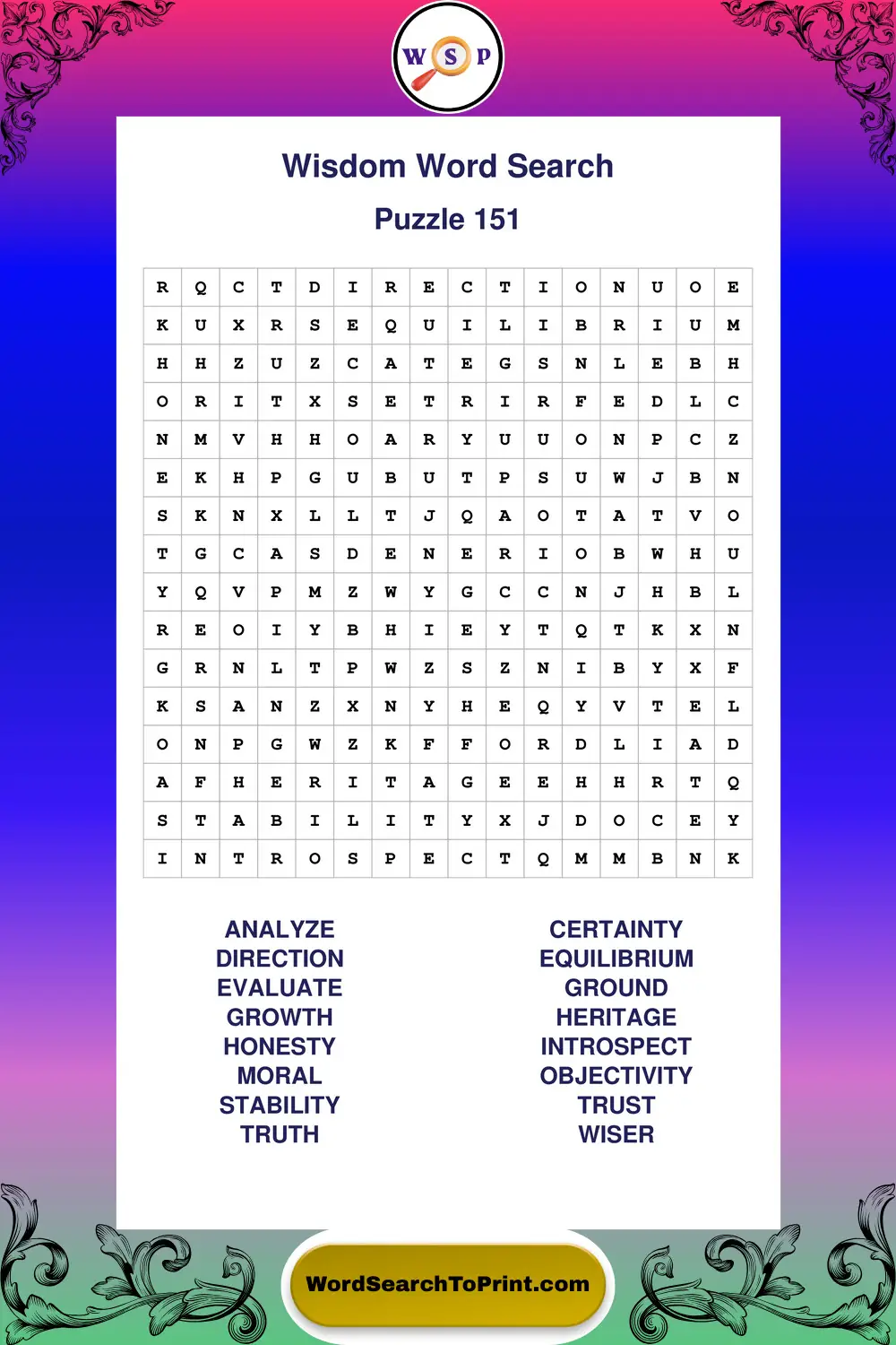 Wisdom Word Search Puzzle 151