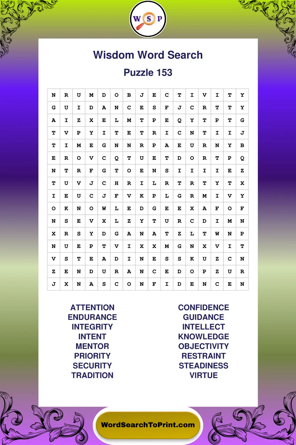 Wisdom Word Search Puzzle 153