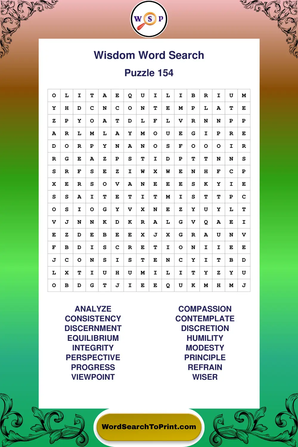 Wisdom Word Search Puzzle 154