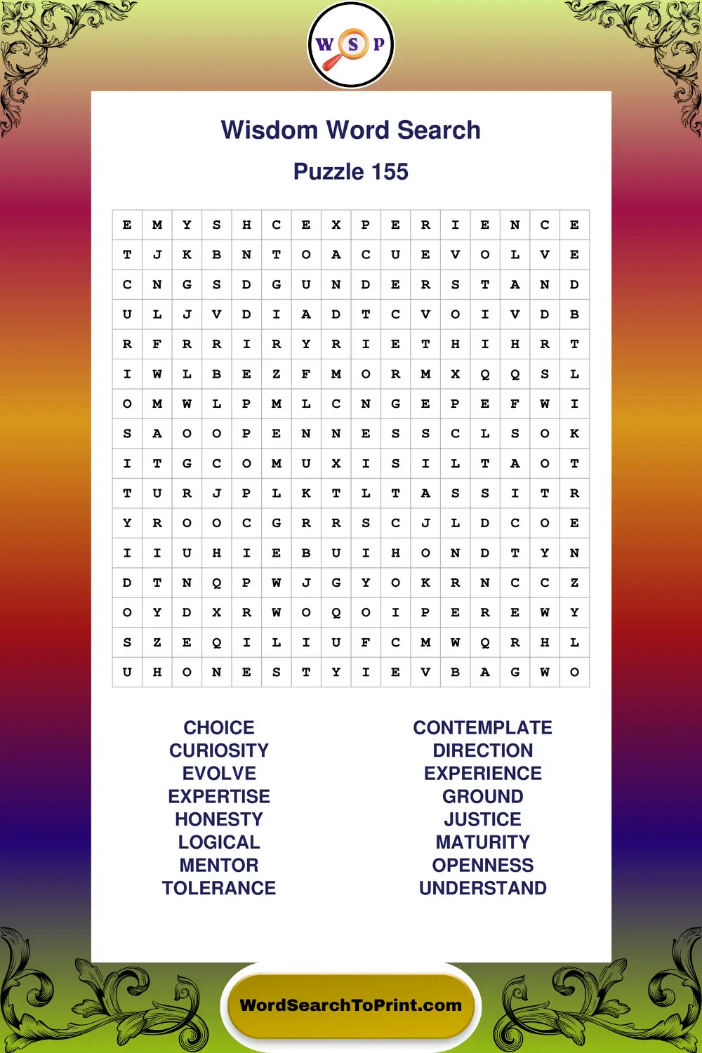 Wisdom Word Search Puzzle 155