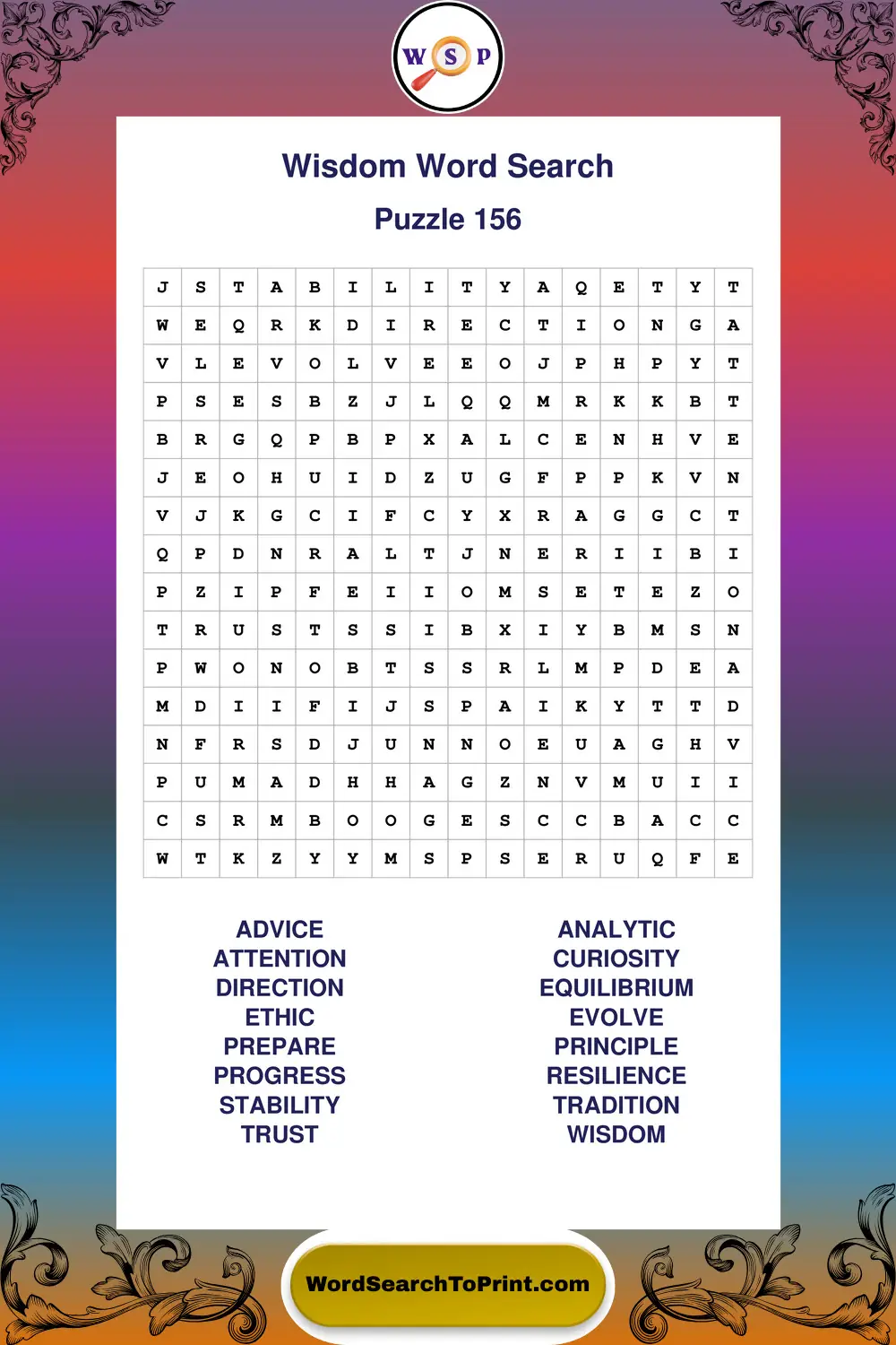 Wisdom Word Search Puzzle 156