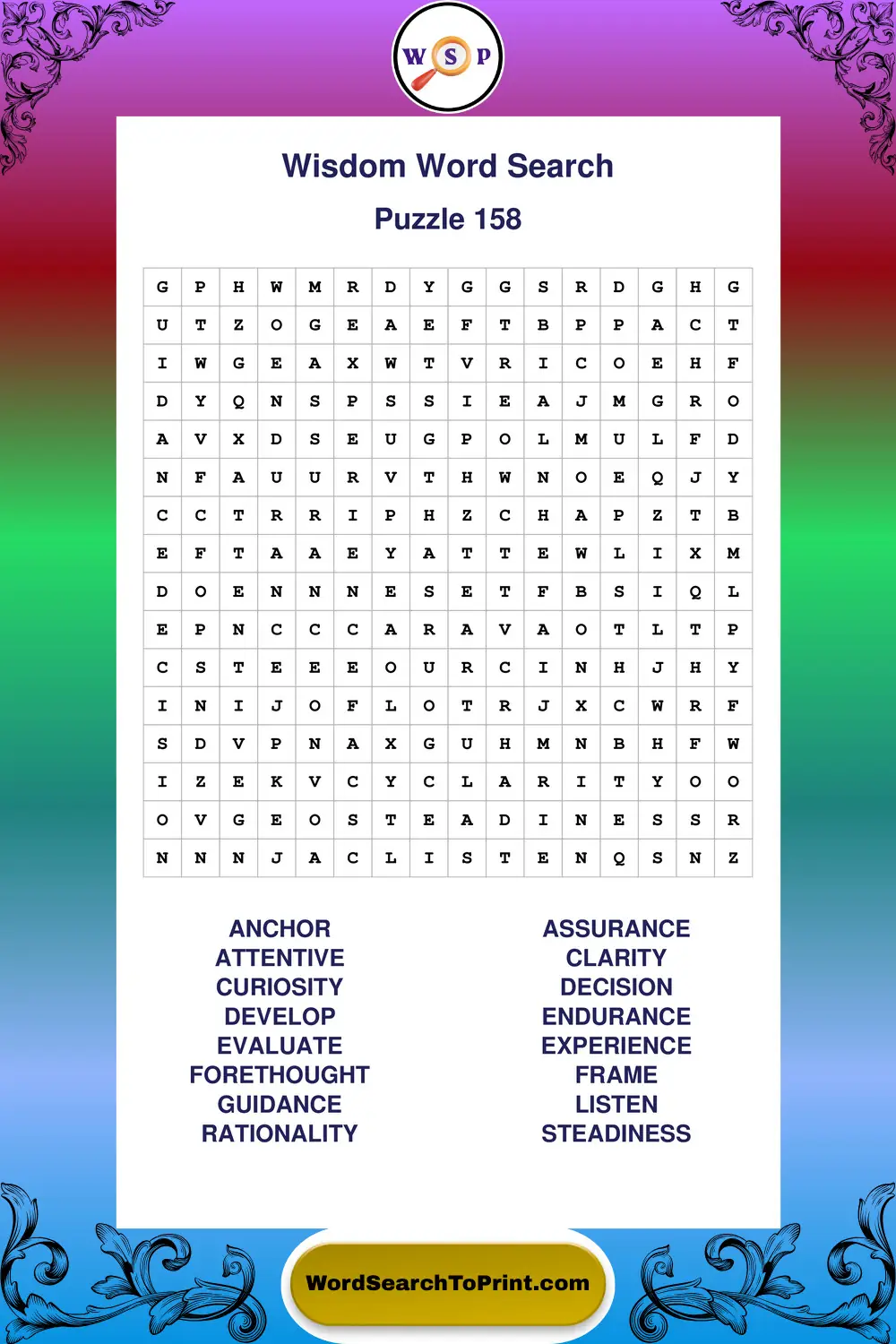Wisdom Word Search Puzzle 158