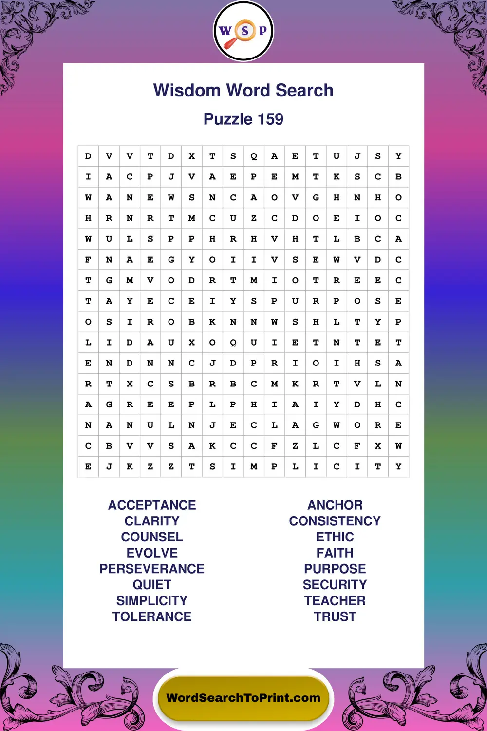 Wisdom Word Search Puzzle 159