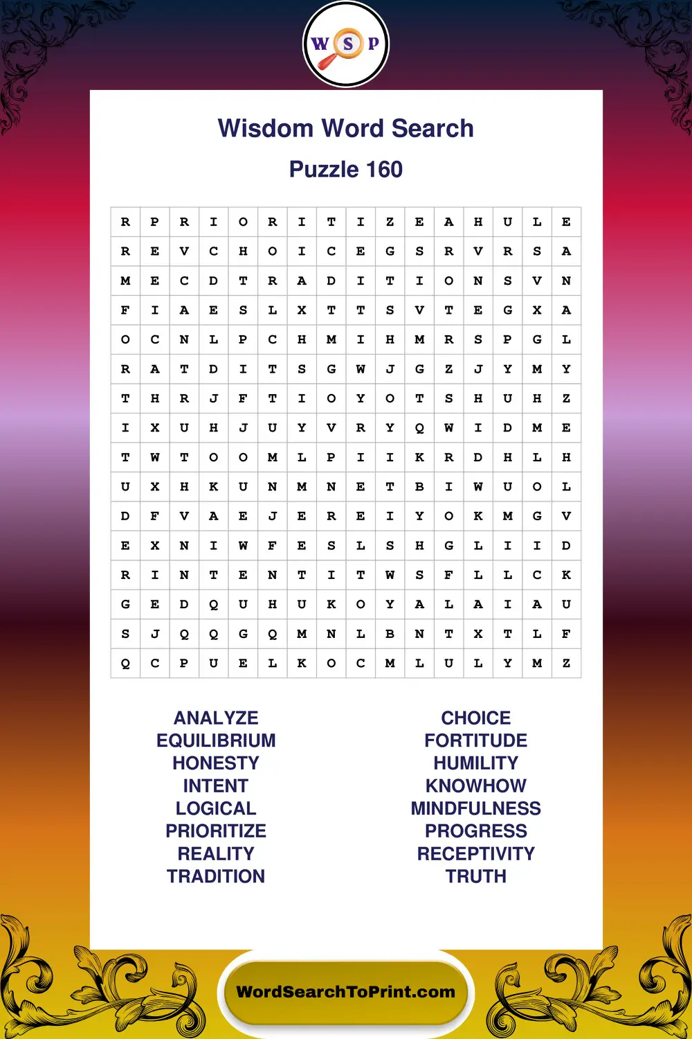 Wisdom Word Search Puzzle 160