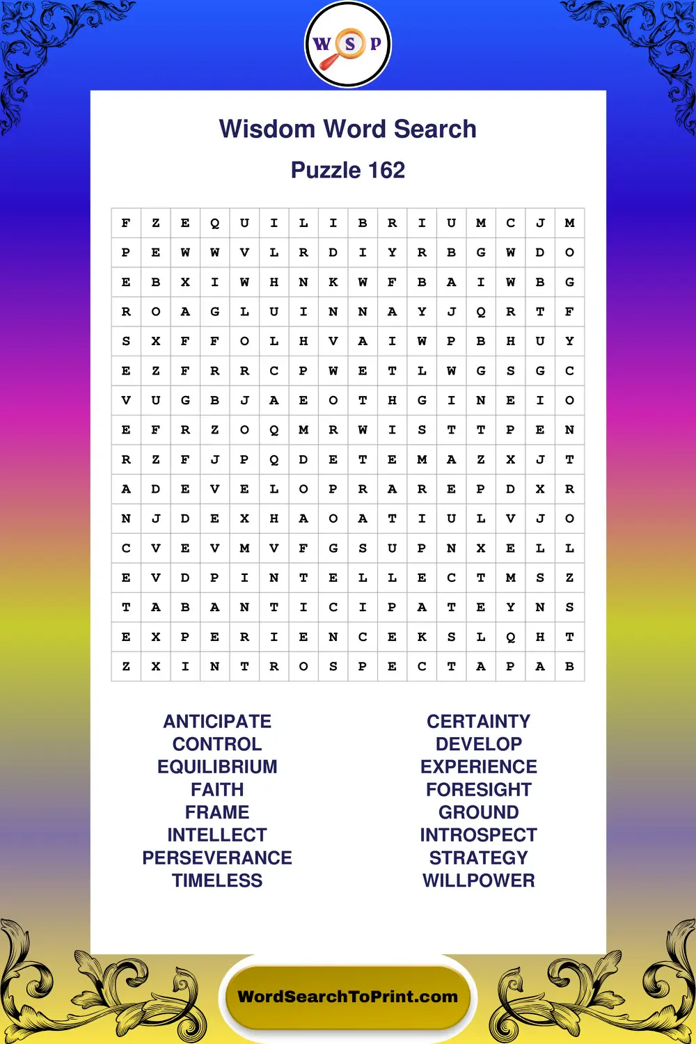 Wisdom Word Search Puzzle 162