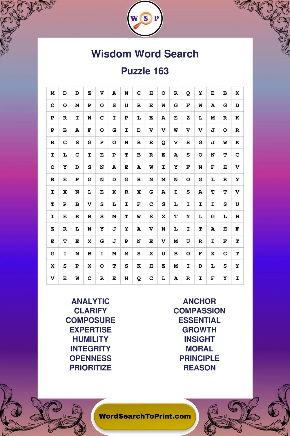 Wisdom Word Search Puzzle 163