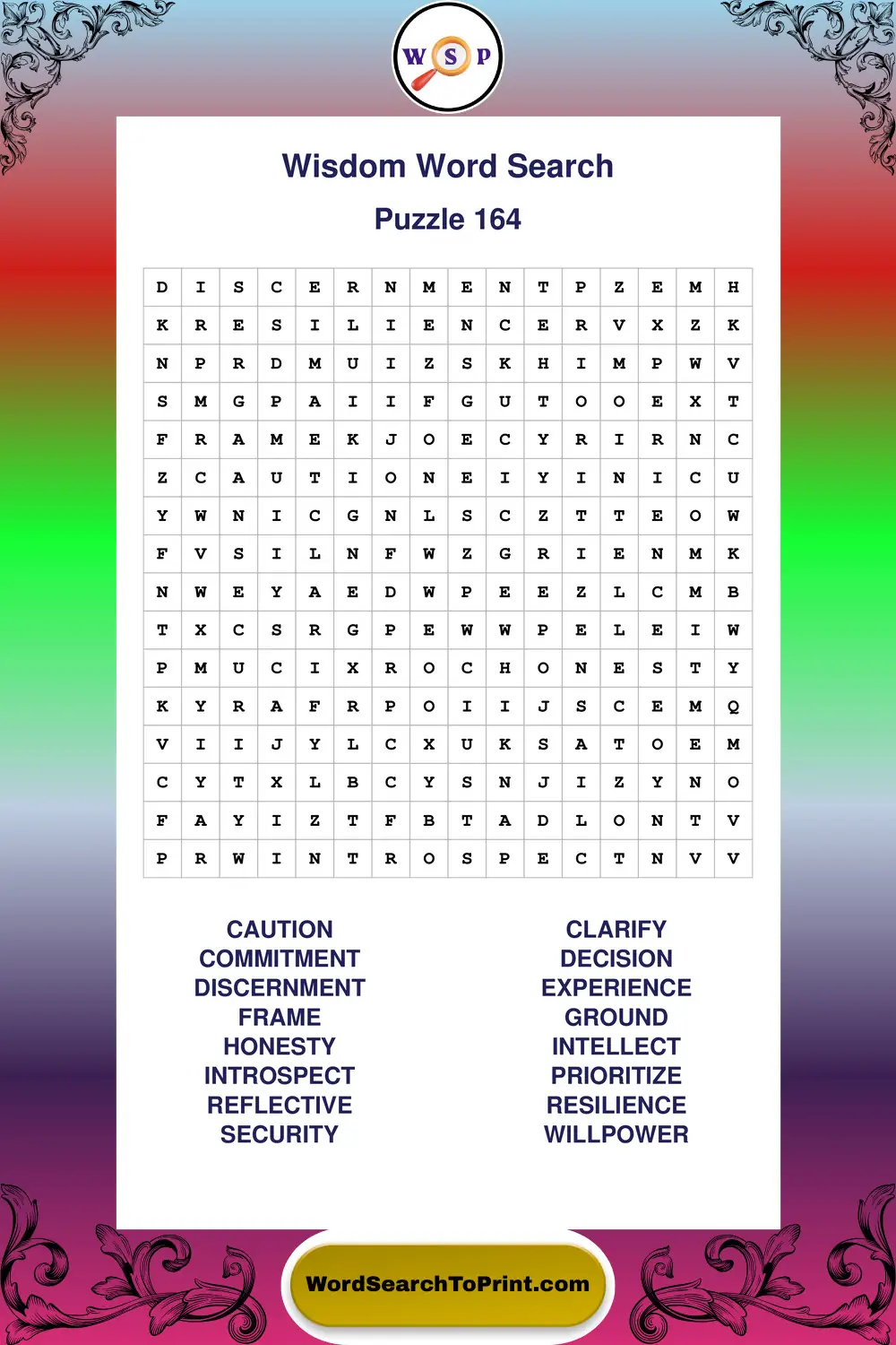 Wisdom Word Search Puzzle 164
