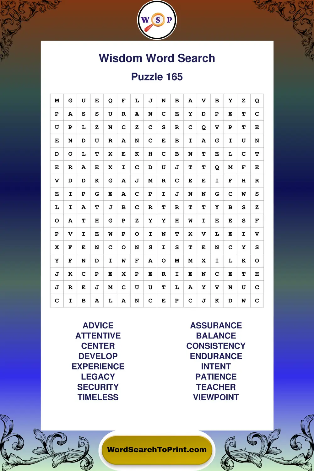 Wisdom Word Search Puzzle 165