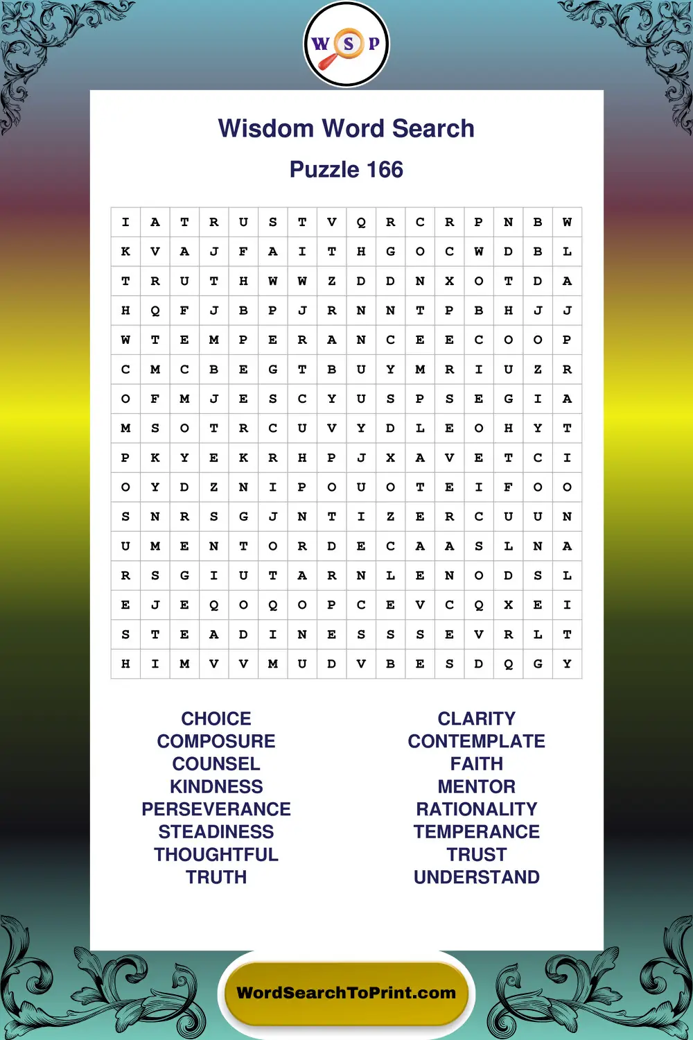 Wisdom Word Search Puzzle 166