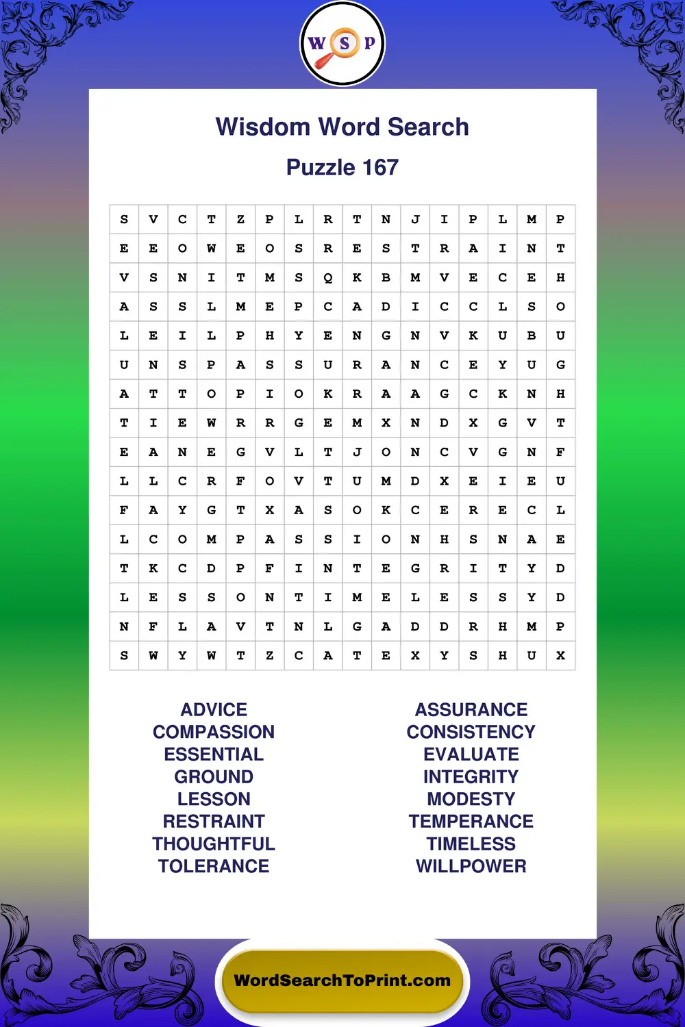 Wisdom Word Search Puzzle 167
