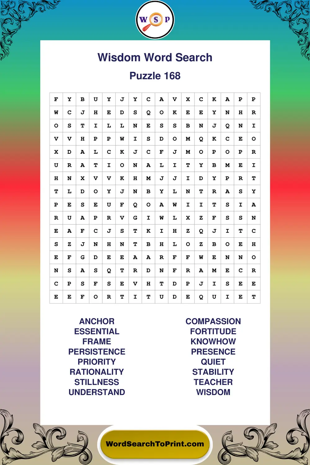 Wisdom Word Search Puzzle 168