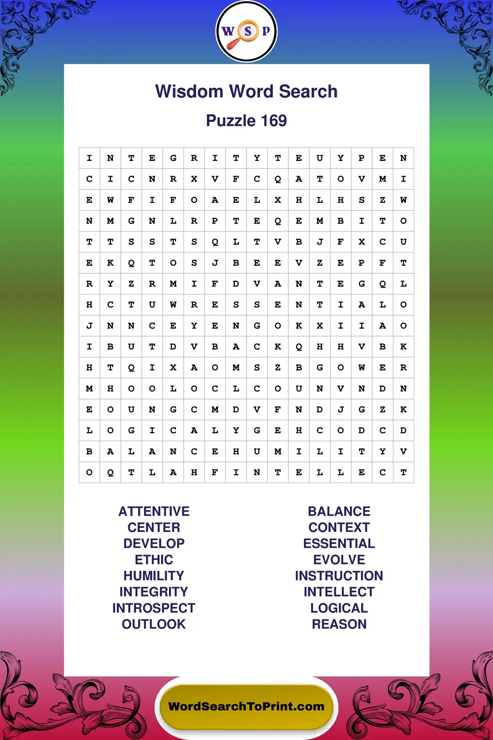 Wisdom Word Search Puzzle 169