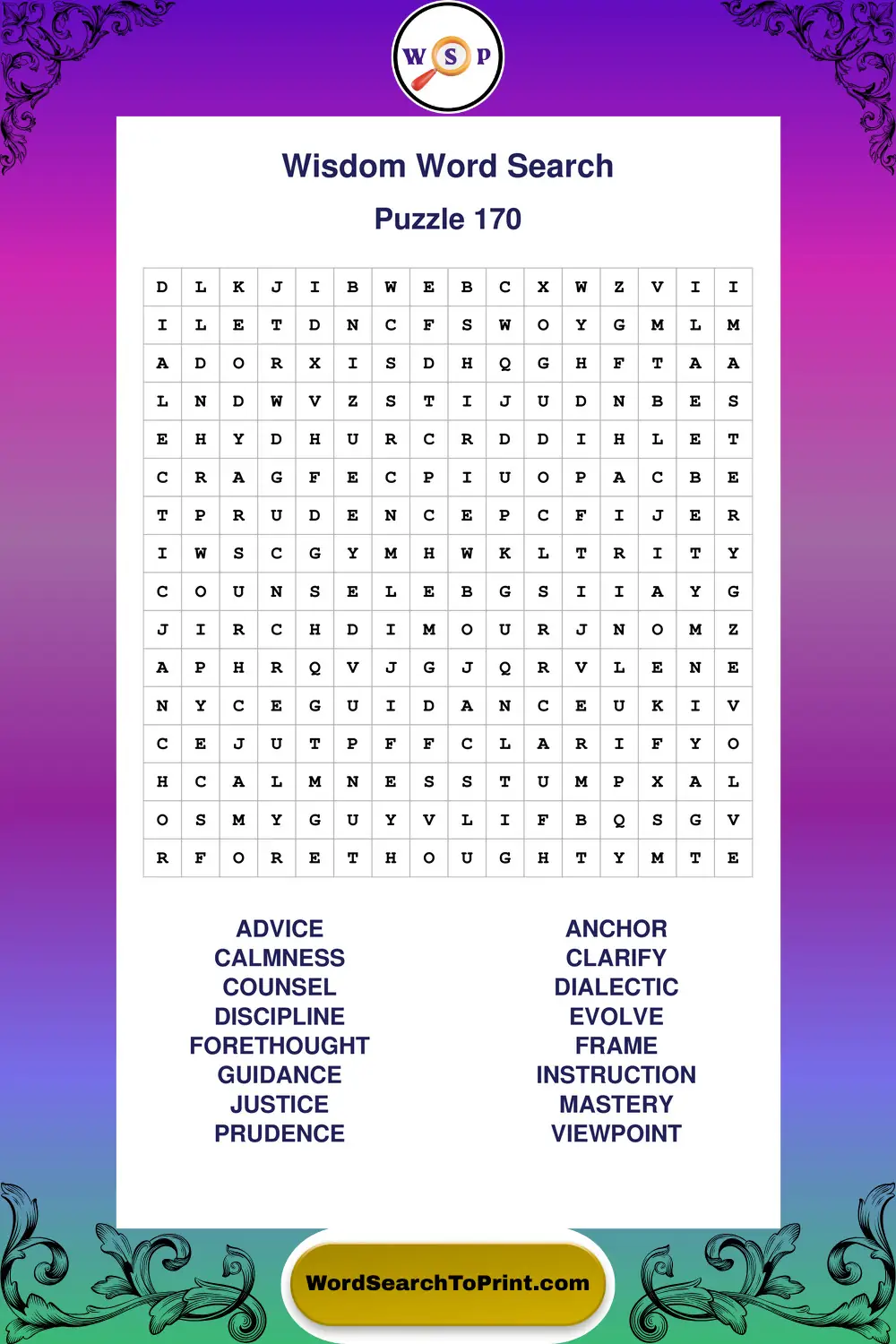 Wisdom Word Search Puzzle 170