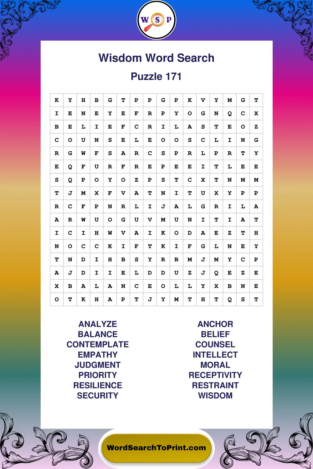 Wisdom Word Search Puzzle 171