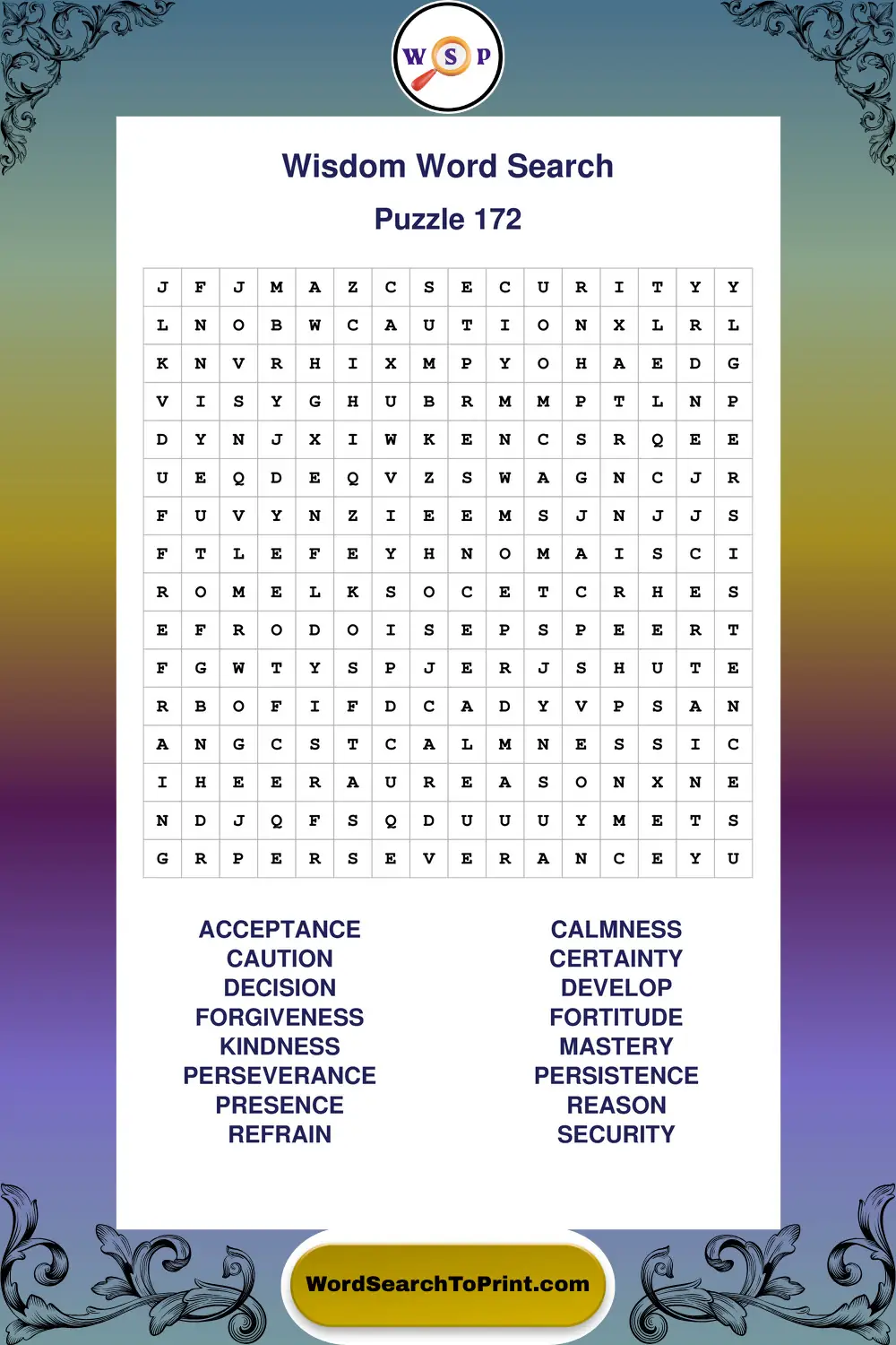 Wisdom Word Search Puzzle 172